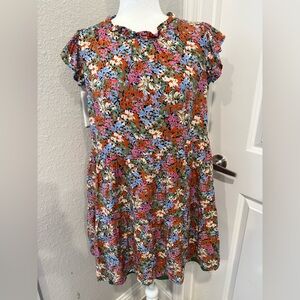 THML Multicolor Floral Mini Dress in Orange, Blue, Pink, Green Tunic